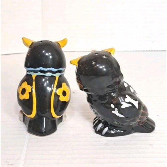 Sugar Skeleton Owl Salt & Pepper Shaker Set Cracker Barrel 3" Halloween Owls - Picture 3 of 5